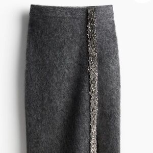 H&M Edition Beaded Detail Maxi dark grey sweater skirt, new with tags, s + m